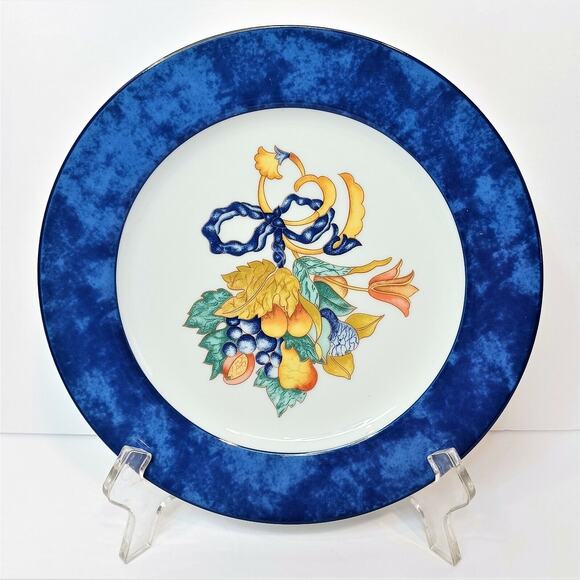 (2)  Bernardaud 8-3/8" Salad Plates Limoges Borghese 1993-2010 Royal Blue France - Picture 2 of 5